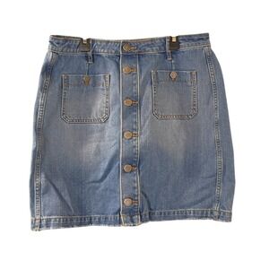 Ann Taylor Loft Women's Summer Blue Denim Skirt Button Front Frayed Size 10 EUC